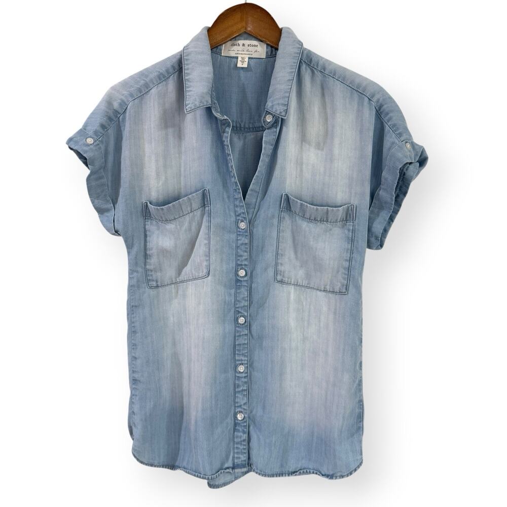 Cloth & Stone Anthropologie Tencel Chambray Shirt S Blue Short Sleeve Button Up